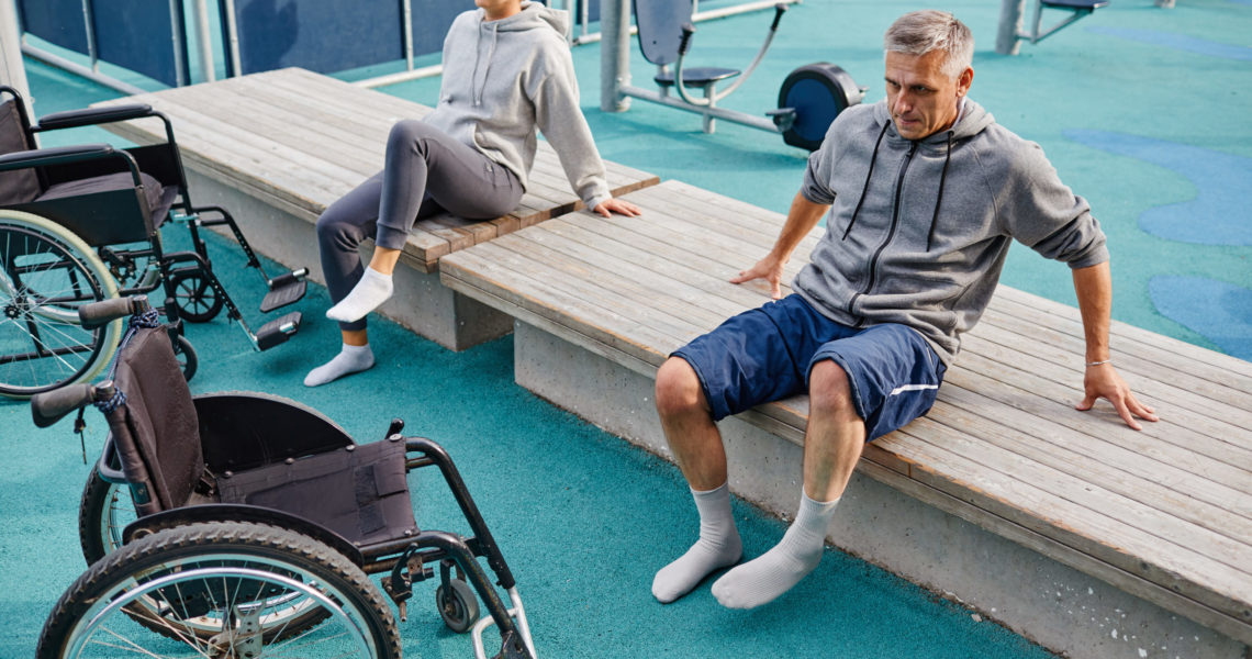 Patients recovering with sports exercises