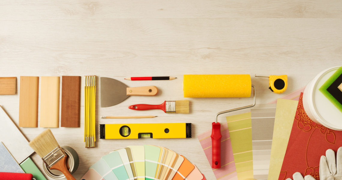 Decorator's work table with tools