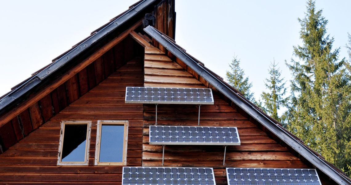 Solar panel on a wooden house